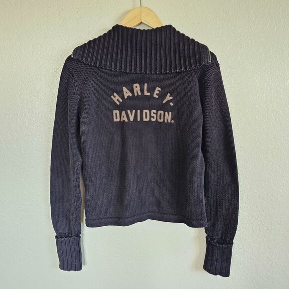 Harley Davidson Black Knit Jacket Women's Full Zip Ribbed Collar XL - Picture 2 of 9